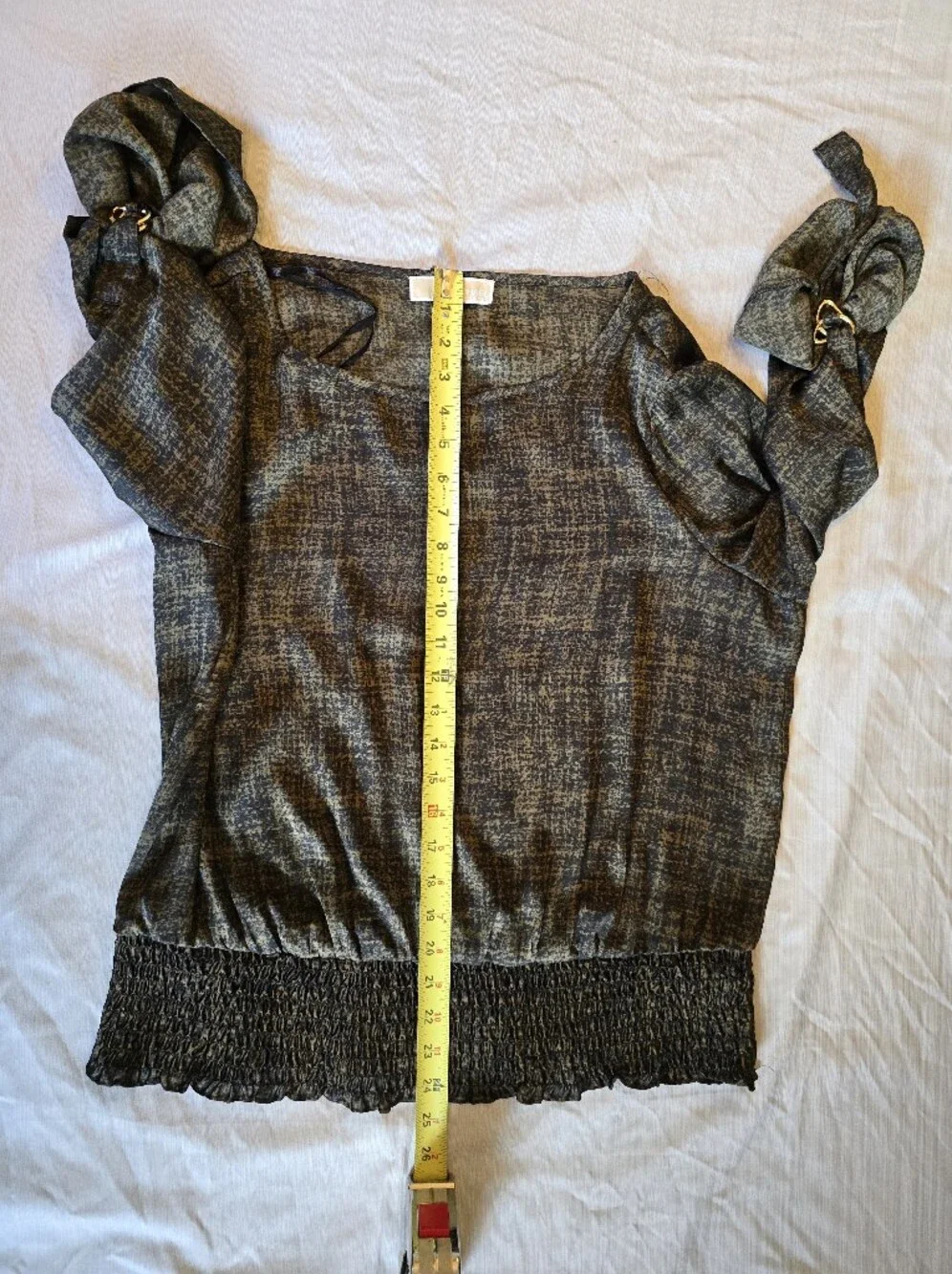 Michael Kors Olive and Black Silky Smocked-Hem Tunic LARGE